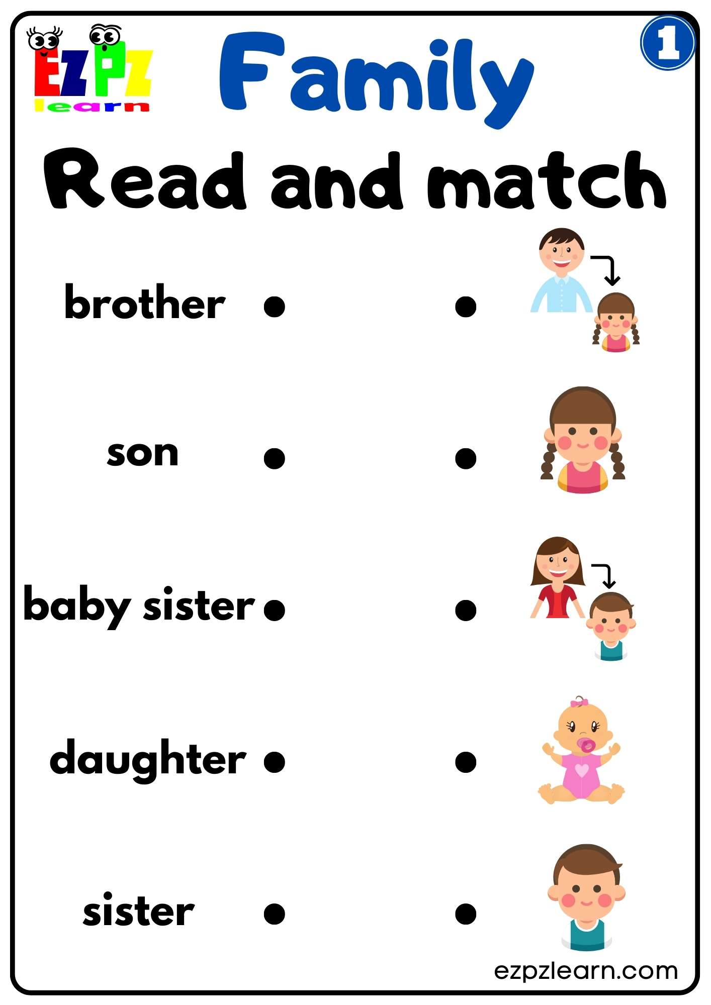 Family Vocabulary Read and Match Activity For K5 Students Parents and